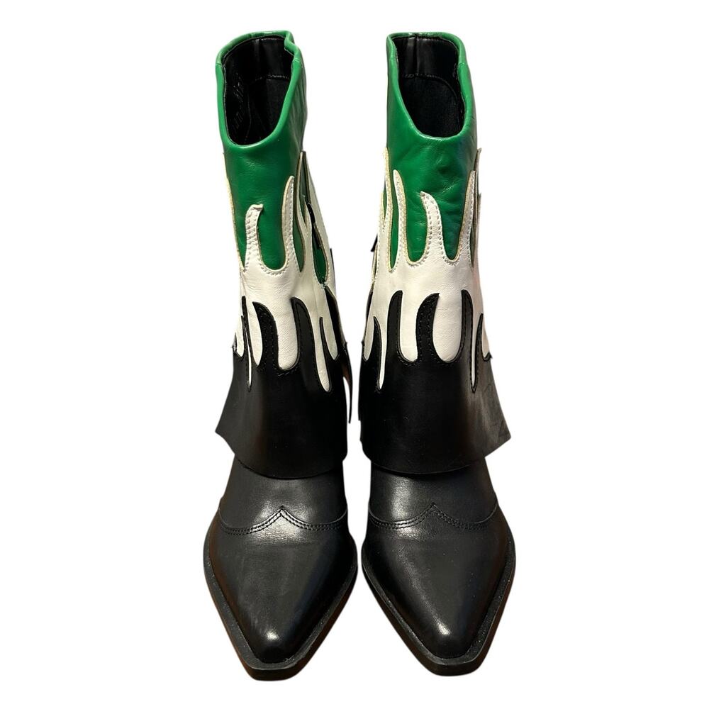 Gianni Bini Conley Flame Leather Western Foldover Boots Black Green Womens 5.5 - Picture 4 of 9